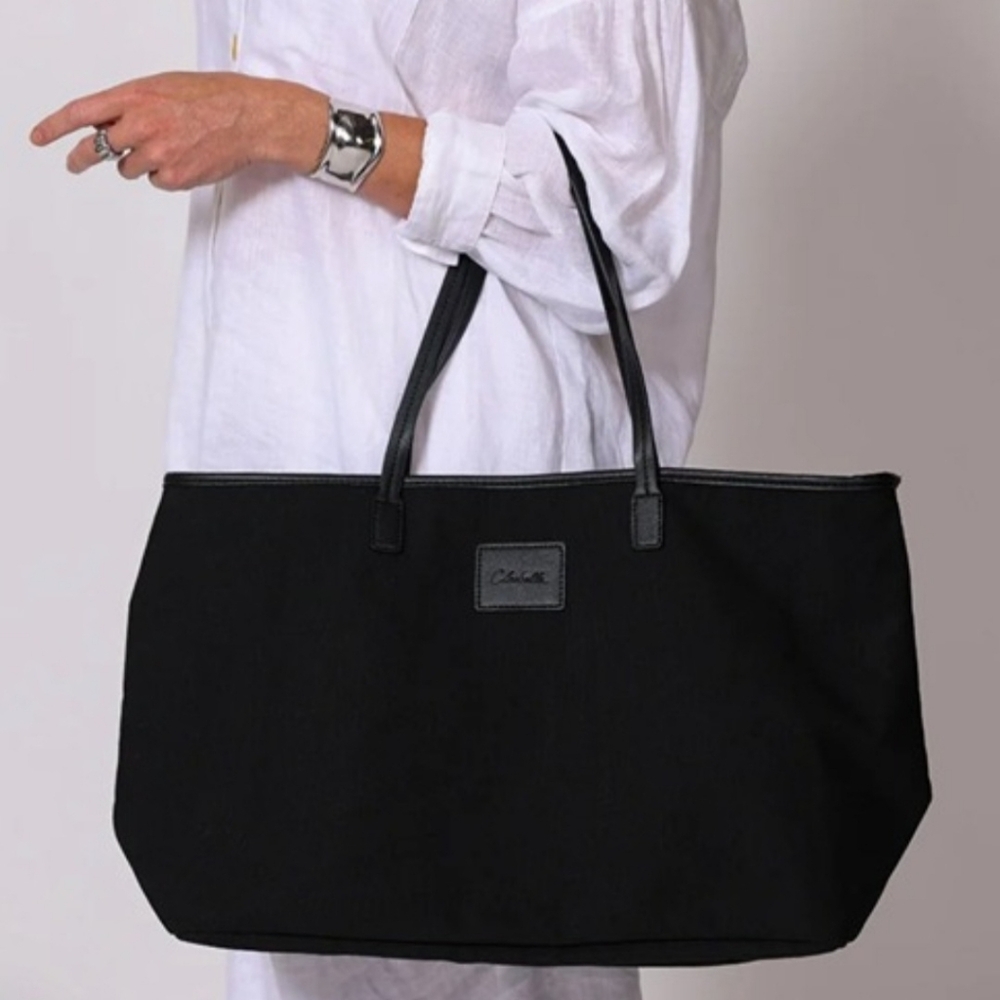 Cleobella Large Black Canvas Tote Shoulder Bag - Picture 1 of 11